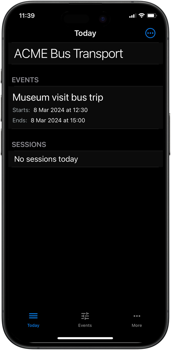 Inosscan account today page showing bus trip event