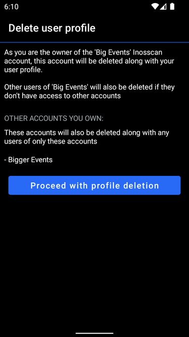 Inosscan delete user profile page multi account and user on Android - screenshot