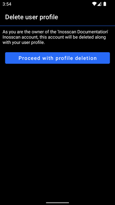 Inosscan delete user profile page on Android - screenshot