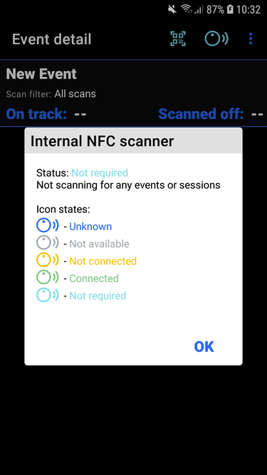 Inosscan not ready to scan on Android with status dialog - screenshot