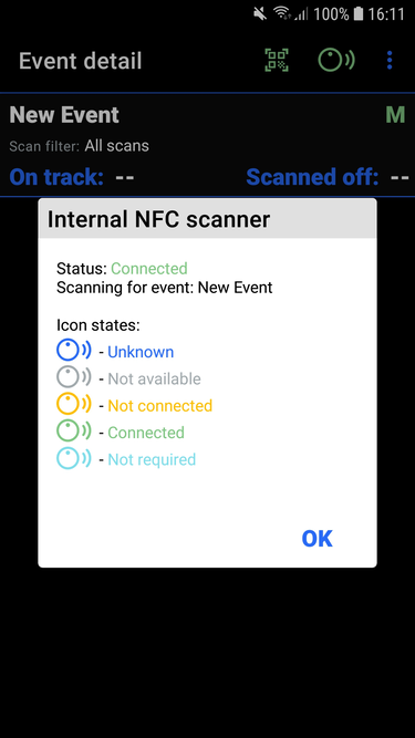 Inosscan ready to scan on Android with status dialog - screenshot