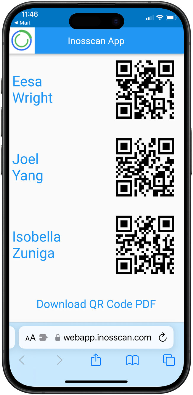 Inosscan screenshot showing download QR code PDF