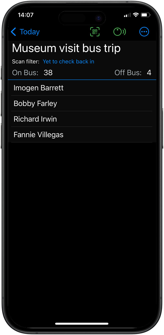 Inosscan screenshot showing the children still to re board the bus for the return trip