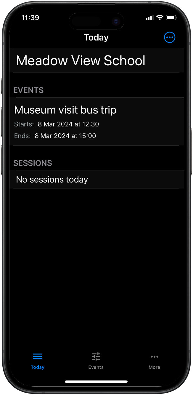 Inosscan account today page showing bus trip event