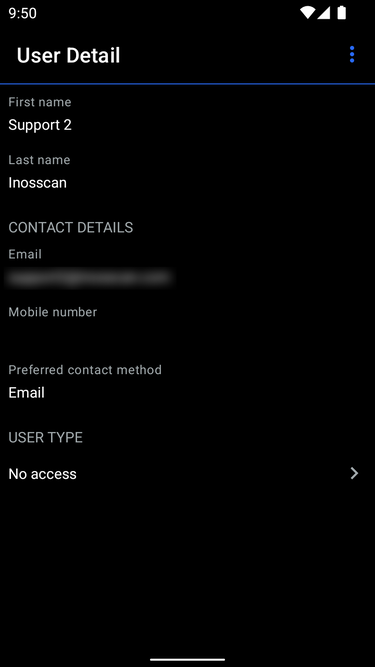 Inosscan user details page on Android - screenshot