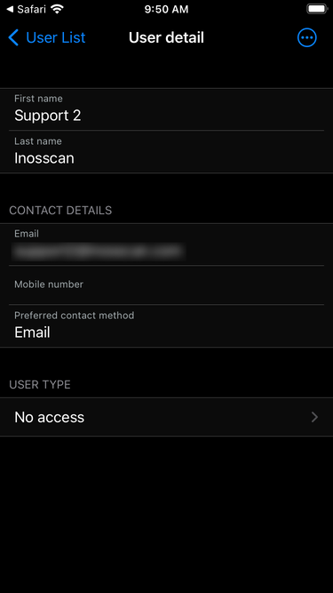 Inosscan user details page on iOS - screenshot