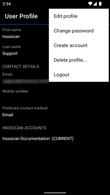 Inosscan user profile page on Android - screenshot