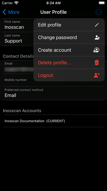 Inosscan user profile page on iOS - screenshot