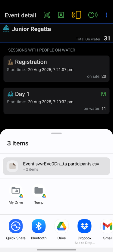 Share exported Inosscan event data on Android